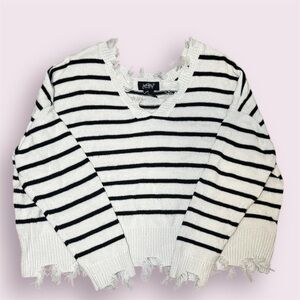 Just Polly Distressed Striped Sweater Cream Black Size L